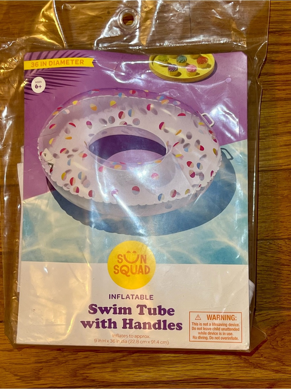 NWT! Sun Squad Inflatable Swim Tube with Handles 36” Diameter